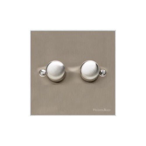 Bauhaus Range Satin Nickel Switches & Sockets, BH5 - 2 Gang Dimmer 250 watts (Compatible with halogen/ incandescent bulbs) by Heritage Brass By M-Marcus