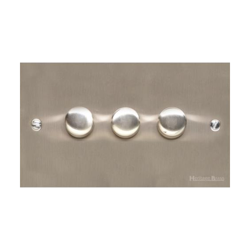 Bauhaus Range Satin Nickel Switches & Sockets, BH5 - 3 Gang TED Dimmer (Compatible with LED Lamps) by Heritage Brass By M-Marcus
