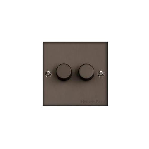 Bauhaus Range Matt Bronze Switches & Sockets, BH9 - 2 Gang Dimmer 250 watts (Compatible with halogen/ incandescent bulbs) by Heritage Brass By M-Marcus