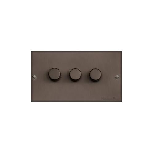 Bauhaus Range Matt Bronze Switches & Sockets, BH9 - 3 Gang Dimmer 250 watts (Compatible with halogen/ incandescent bulbs) by Heritage Brass By M-Marcus