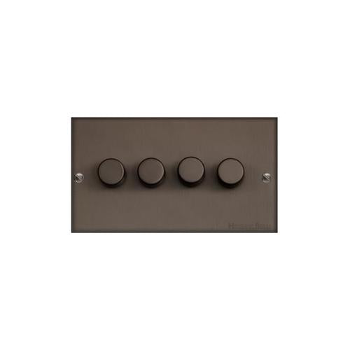 Bauhaus Range Matt Bronze Switches & Sockets, BH9 - 4 Gang Dimmer 250 watts (Compatible with halogen/ incandescent bulbs) by Heritage Brass By M-Marcus
