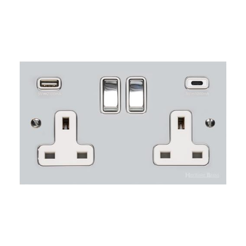Richmond Elite Range Polished Chrome Switches & Sockets, LP2 - 2G 13A Socket with USB-A+C by Heritage Brass By M-Marcus