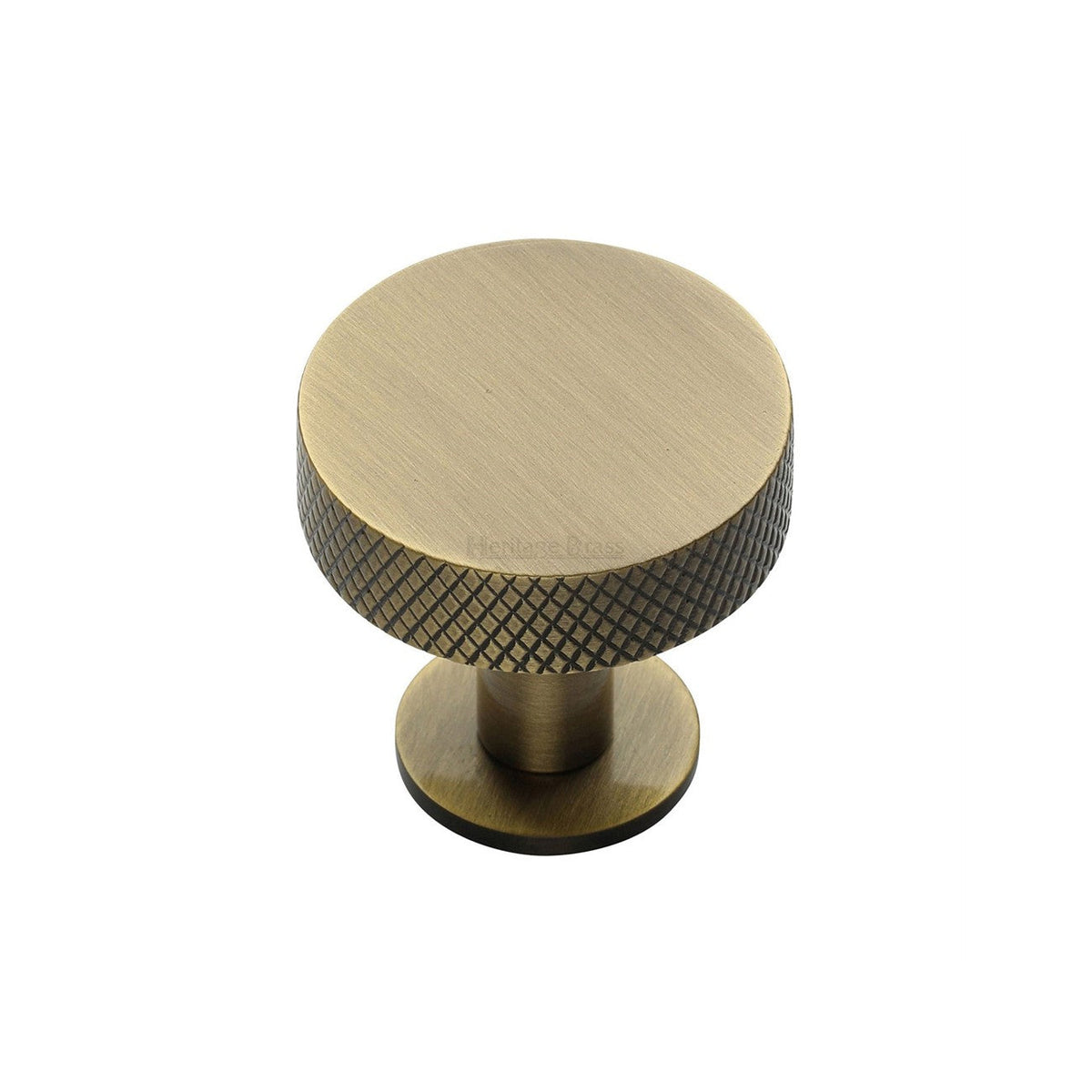 Knurled Disc Cabinet Knob with Rose by M Marcus - Heritage Brass