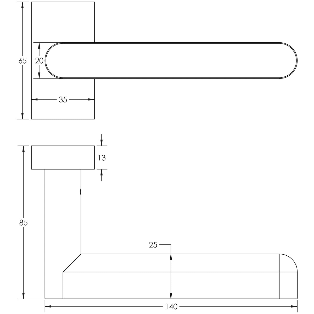 CRES-101 Multi Point Rectangular Rose Door Handle by Cres By Frelan