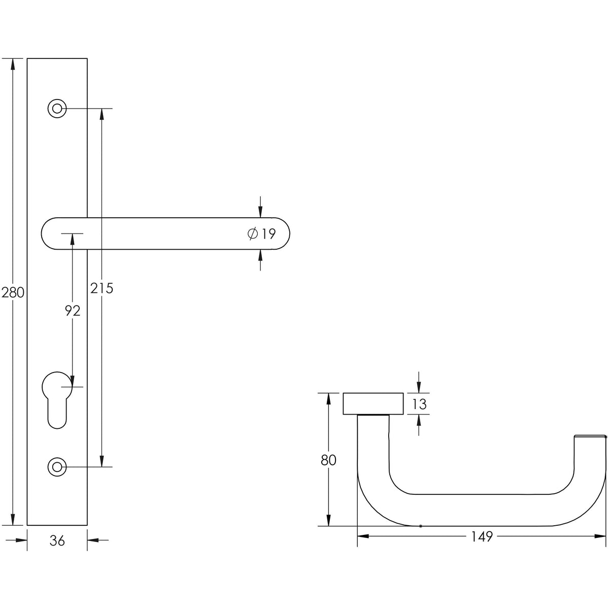 CRES-106 Multi Point Backplate Door Handle by Cres By Frelan