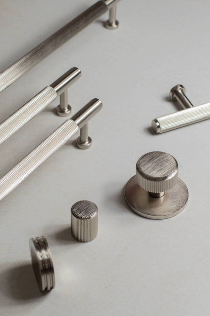 Millhouse Brass Battersea Linear Round Cabinet Knob Handle on Backplate - additional image