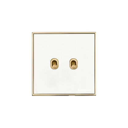 Executive Range Matt White with Polished Brass Switches & Sockets, EX10 - 2 Gang Stockholm Toggle by Heritage Brass By M-Marcus