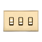 Executive Range Satin Brass with Polished Brass Switches & Sockets, EX14 - 3 Gang Rocker Switch Twin Plate by Heritage Brass By M-Marcus