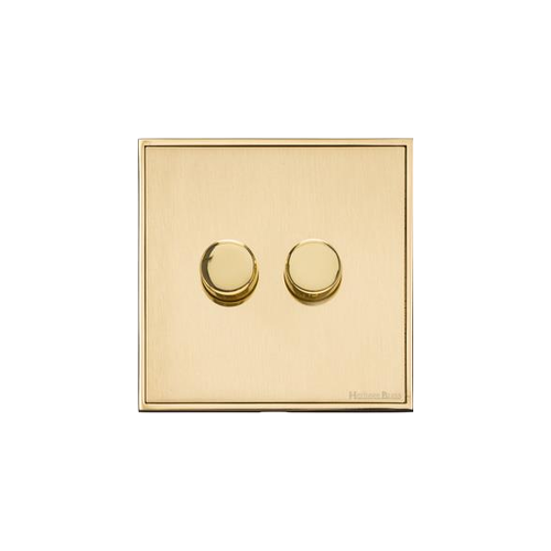 Executive Range Satin Brass with Polished Brass Switches & Sockets, EX14 - 2 Gang Dimmer 400 watts (Compatible with halogen/ incandescent bulbs) by Heritage Brass By M-Marcus