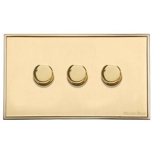 Executive Range Satin Brass with Polished Brass Switches & Sockets, EX14 - 3G Multi Location Primary Dimmer by Heritage Brass By M-Marcus