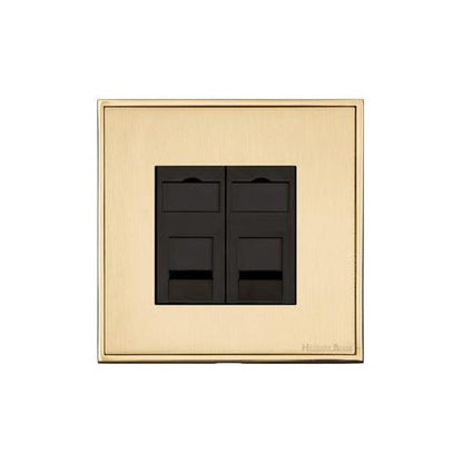 Executive Range Satin Brass with Polished Brass Switches & Sockets, EX14 - 2 Gang CAT6 by Heritage Brass By M-Marcus