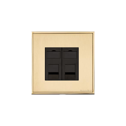 Executive Range Satin Brass with Polished Brass Switches & Sockets, EX14 - 2 Gang RJ45 by Heritage Brass By M-Marcus