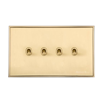 Executive Range Satin Brass with Polished Brass Switches & Sockets, EX14 - 4 Gang Stockholm Toggle by Heritage Brass By M-Marcus