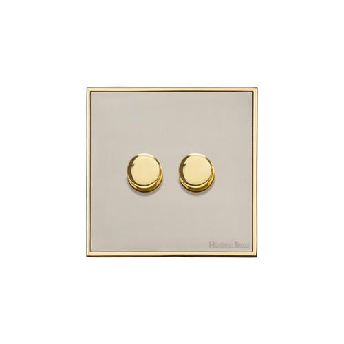 Executive Range Satin Nickel with Polished Brass Switches & Sockets, EX15 - 2 Gang TED Dimmer (Compatible with LED Lamps) by Heritage Brass By M-Marcus