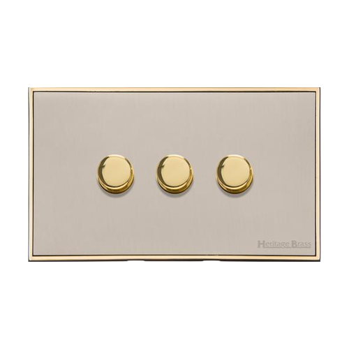 Executive Range Satin Nickel with Polished Brass Switches & Sockets, EX15 - 3 Gang Dimmer 250 watts (Compatible with halogen/ incandescent bulbs) by Heritage Brass By M-Marcus
