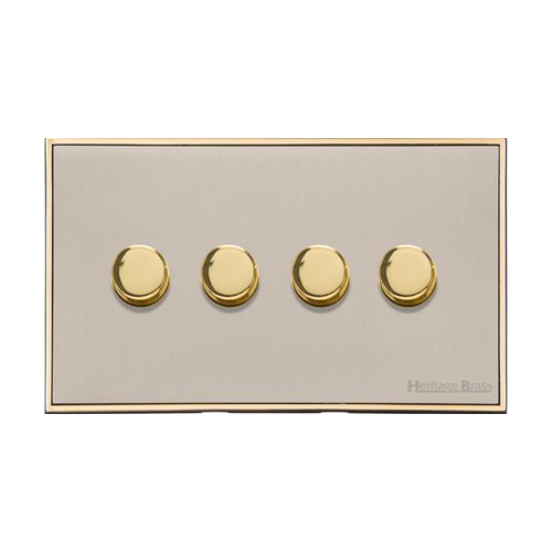 Executive Range Satin Nickel with Polished Brass Switches & Sockets, EX15 - 4 Gang Dimmer 250 watts (Compatible with halogen/ incandescent bulbs) by Heritage Brass By M-Marcus