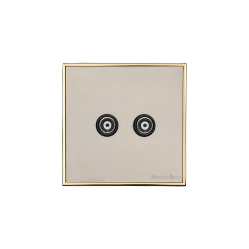Executive Range Satin Nickel with Polished Brass Switches & Sockets, EX15 - TV/FM Diplexed Socket by Heritage Brass By M-Marcus
