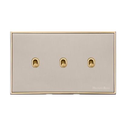 Executive Range Satin Nickel with Polished Brass Switches & Sockets, EX15 - 3 Gang Stockholm Toggle by Heritage Brass By M-Marcus