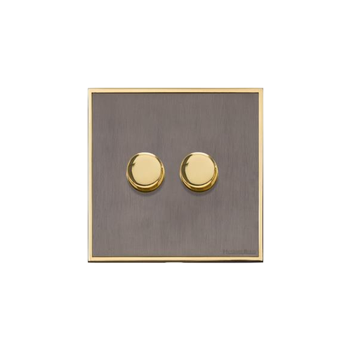 Executive Range Satin Black Nickel with Polished Brass Switches & Sockets, EX16 - 2 Gang TED Dimmer (Compatible with LED Lamps) by Heritage Brass By M-Marcus