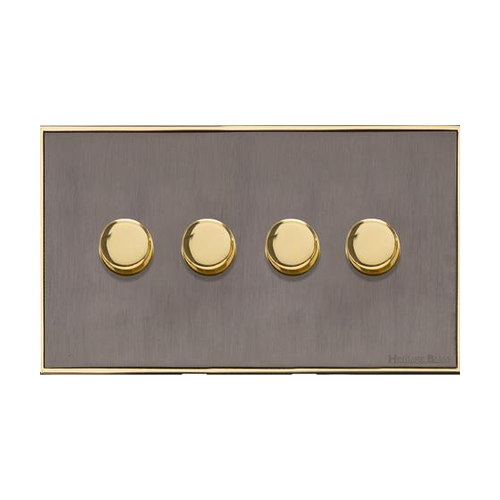 Executive Range Satin Black Nickel with Polished Brass Switches & Sockets, EX16 - 4 Gang TED Dimmer (Compatible with LED Lamps) by Heritage Brass By M-Marcus