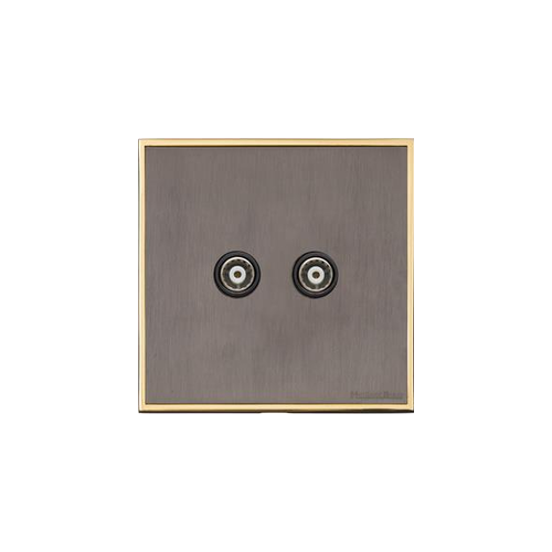 Executive Range Satin Black Nickel with Polished Brass Switches & Sockets, EX16 - 2 Gang TV Coaxial Socket by Heritage Brass By M-Marcus