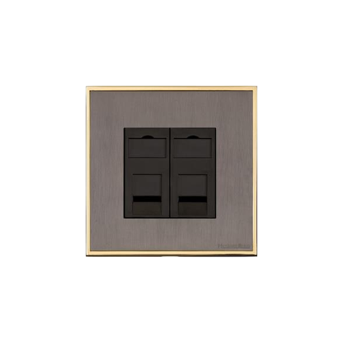 Executive Range Satin Black Nickel with Polished Brass Switches & Sockets, EX16 - 2 Gang Secondary Line Socket by Heritage Brass By M-Marcus