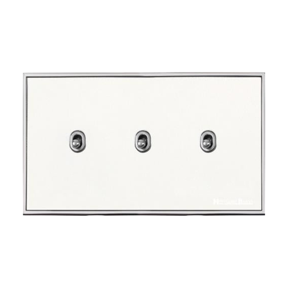Executive Range Matt White with Polished Chrome Switches & Sockets, EX20 - 3 Gang Stockholm Toggle by Heritage Brass By M-Marcus