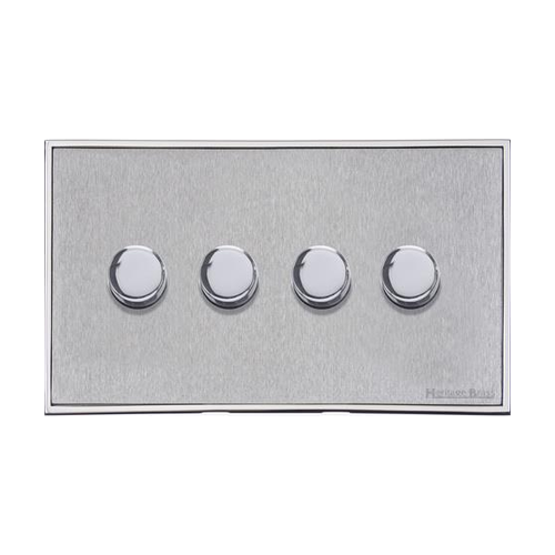 Executive Range Satin Chrome with Polished Chrome Switches & Sockets, EX23 - 4 Gang Dimmer 400 watts(Compatible with halogen/ incandescent bulbs) by Heritage Brass By M-Marcus