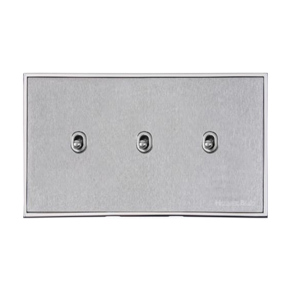 Executive Range Satin Chrome with Polished Chrome Switches & Sockets, EX23 - 3 Gang Stockholm Toggle by Heritage Brass By M-Marcus