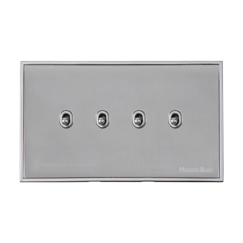 Executive Range Satin Chrome with Polished Chrome Switches & Sockets, EX23 - 4 Gang Stockholm Toggle by Heritage Brass By M-Marcus