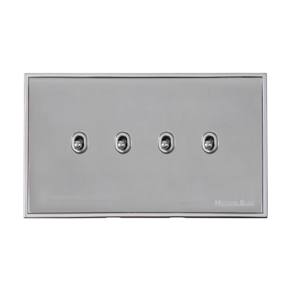 Executive Range Satin Chrome with Polished Chrome Switches & Sockets, EX23 - 4 Gang Stockholm Toggle by Heritage Brass By M-Marcus