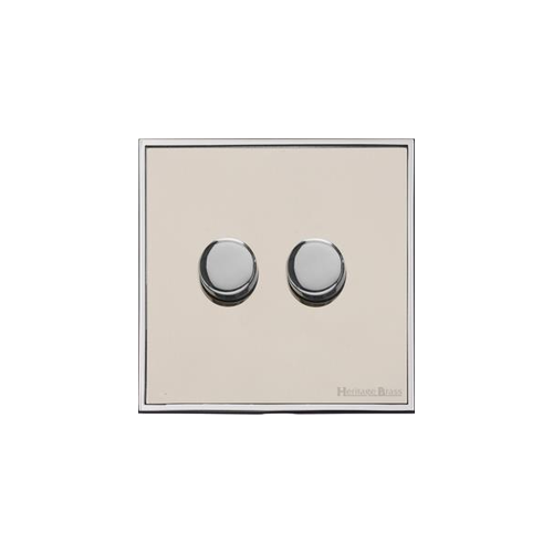 Executive Range Satin Nickel with Polished Chrome Switches & Sockets, EX25 - 2 Gang TED Dimmer (Compatible with LED Lamps) by Heritage Brass By M-Marcus