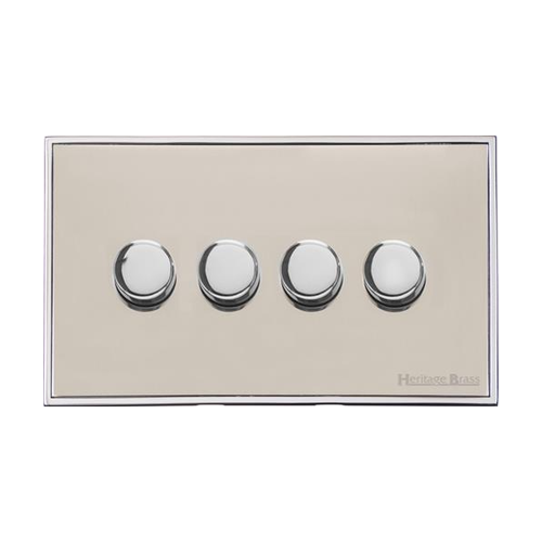 Executive Range Satin Nickel with Polished Chrome Switches & Sockets, EX25 - 4 Gang Dimmer 400 watts(Compatible with halogen/ incandescent bulbs) by Heritage Brass By M-Marcus