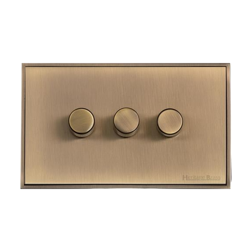 Executive Range Antique Brass Switches & Sockets, EX91 - 3 Gang Dimmer 400 watts (Compatible with halogen/ incandescent bulbs) by Heritage Brass By M-Marcus