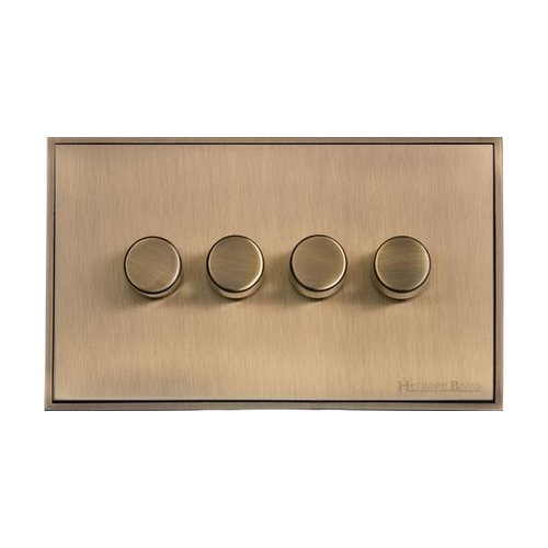 Executive Range Antique Brass Switches & Sockets, EX91 - 4 Gang Dimmer 400 watts(Compatible with halogen/ incandescent bulbs) by Heritage Brass By M-Marcus