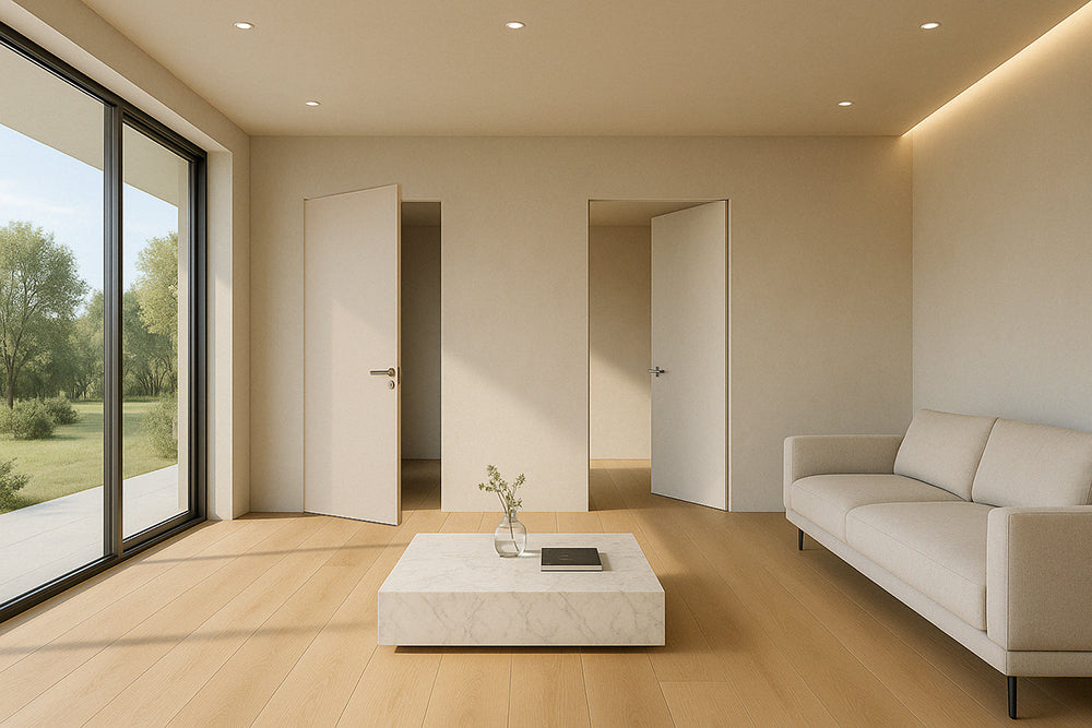 SPECIAL ORDER Ermetika xREVERx Flush Hidden Door System with 613x2103mm White Primed Door - Satin Chrome Latch/Bathroom Accessories - additional image