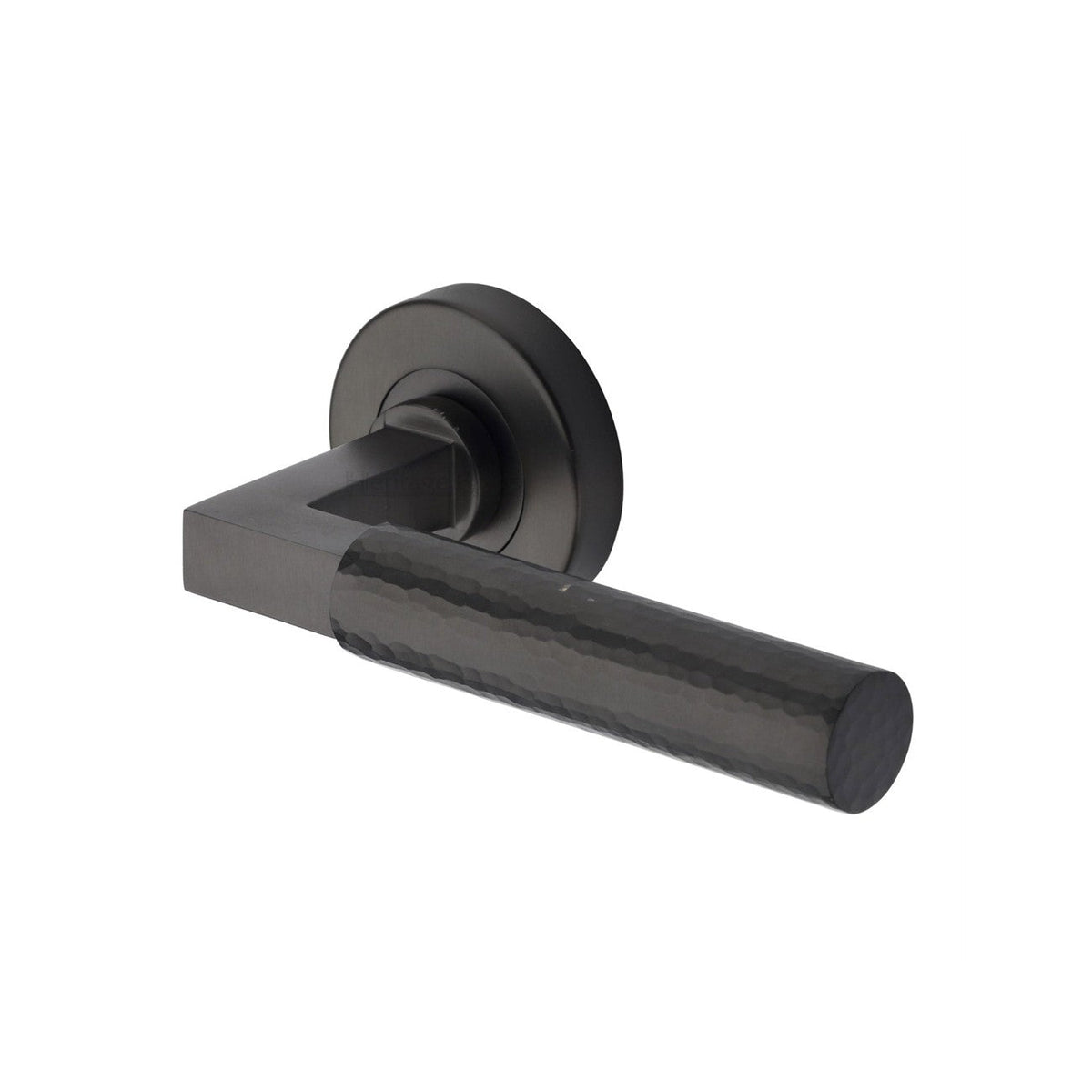 Hammered Bauhaus Door Handle on Round Rose by M Marcus - Heritage Brass
