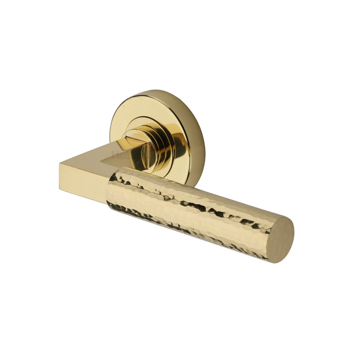 Hammered Bauhaus Door Handle on Round Rose by M Marcus - Heritage Brass