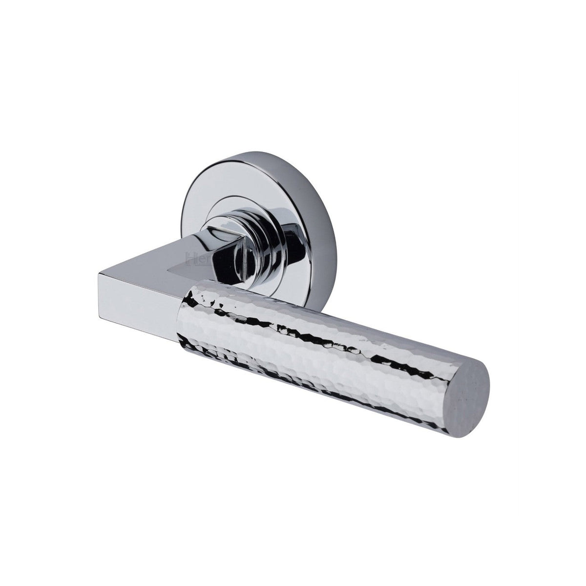 Hammered Bauhaus Door Handle on Round Rose by M Marcus - Heritage Brass