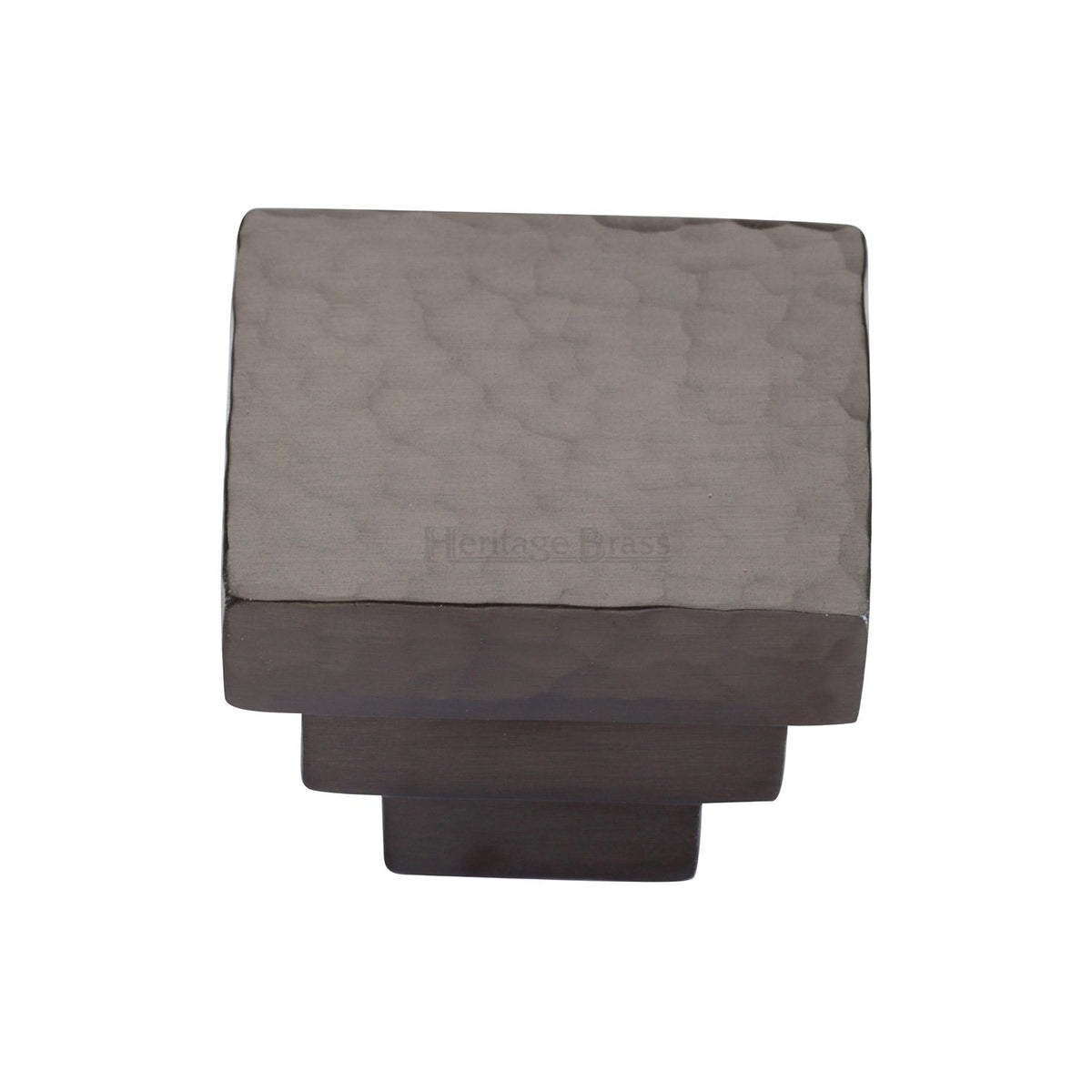 Square Stepped Cabinet Knob Hammered Design by M Marcus - Heritage Brass