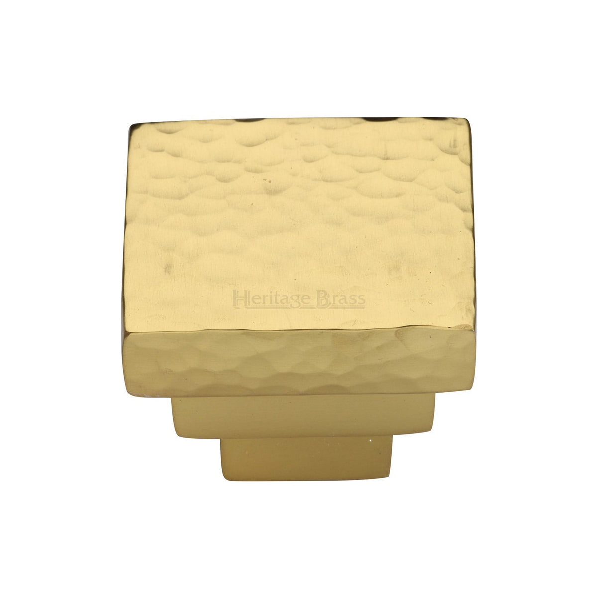 Square Stepped Cabinet Knob Hammered Design by M Marcus - Heritage Brass