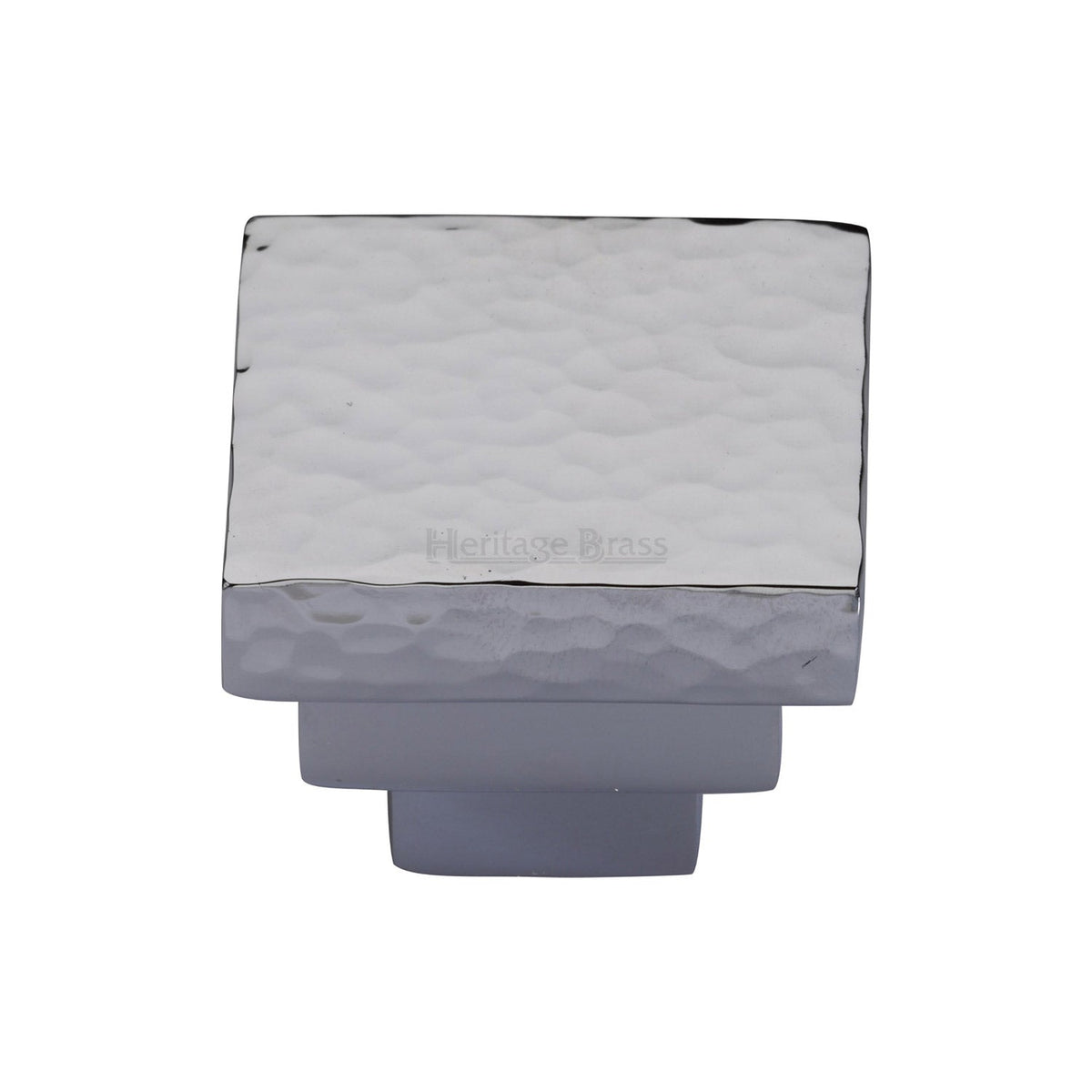 Square Stepped Cabinet Knob Hammered Design by M Marcus - Heritage Brass