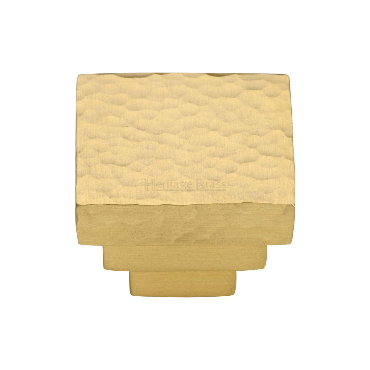 Square Stepped Cabinet Knob Hammered Design by M Marcus - Heritage Brass
