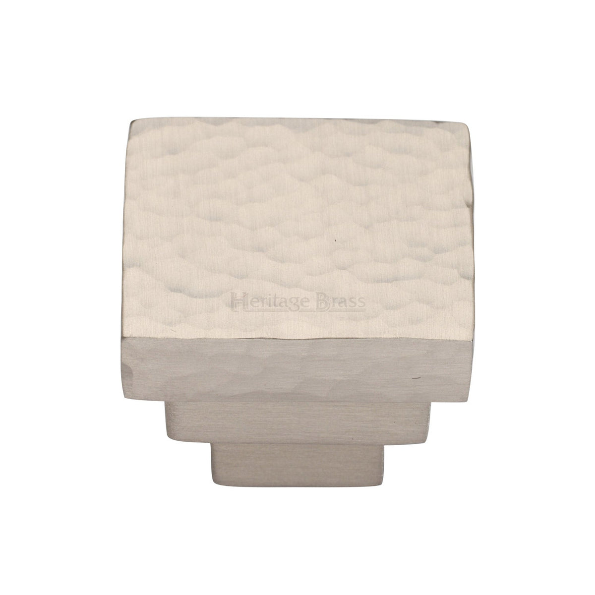 Square Stepped Cabinet Knob Hammered Design by M Marcus - Heritage Brass