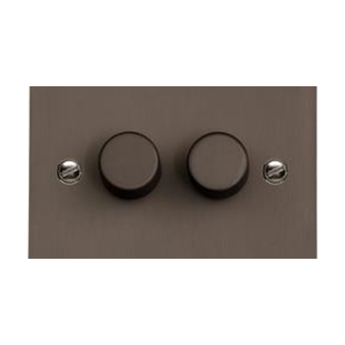 Stylist Bronze Flat Plate Range Switches & Sockets, L09 - 2 Gang Dimmer 250 watts (Compatible with halogen/ incandescent bulbs) by Heritage Brass By M-Marcus