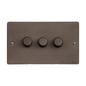 Stylist Bronze Flat Plate Range Switches & Sockets, L09 - 3 Gang Dimmer 250 watts (Compatible with halogen/ incandescent bulbs) by Heritage Brass By M-Marcus