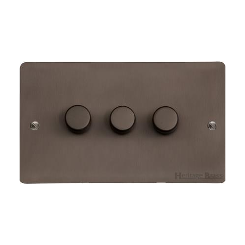 Stylist Bronze Flat Plate Range Switches & Sockets, L09 - 3 Gang Dimmer 400 watts (Compatible with halogen/ incandescent bulbs) by Heritage Brass By M-Marcus