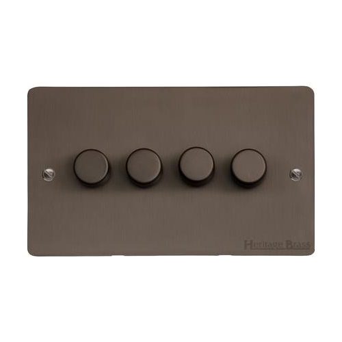 Stylist Bronze Flat Plate Range Switches & Sockets, L09 - 4 Gang Dimmer 250 watts (Compatible with halogen/ incandescent bulbs) by Heritage Brass By M-Marcus