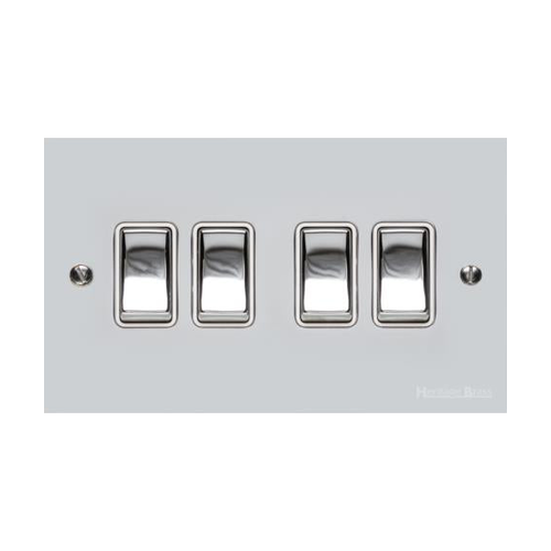 Richmond Elite Range Polished Chrome Switches & Sockets, LP2 - 4 Gang Rocker Switch by Heritage Brass By M-Marcus