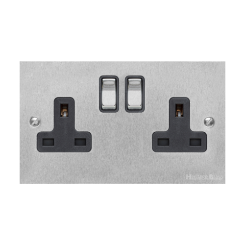 Richmond Elite Range Satin Chrome Switches & Sockets, LP3 - Double Socket (13 Amp) by Heritage Brass By M-Marcus